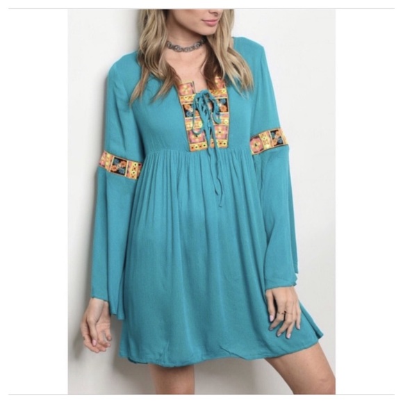 51Twenty Dresses & Skirts - BOHO TURQ TUNIC DRESS